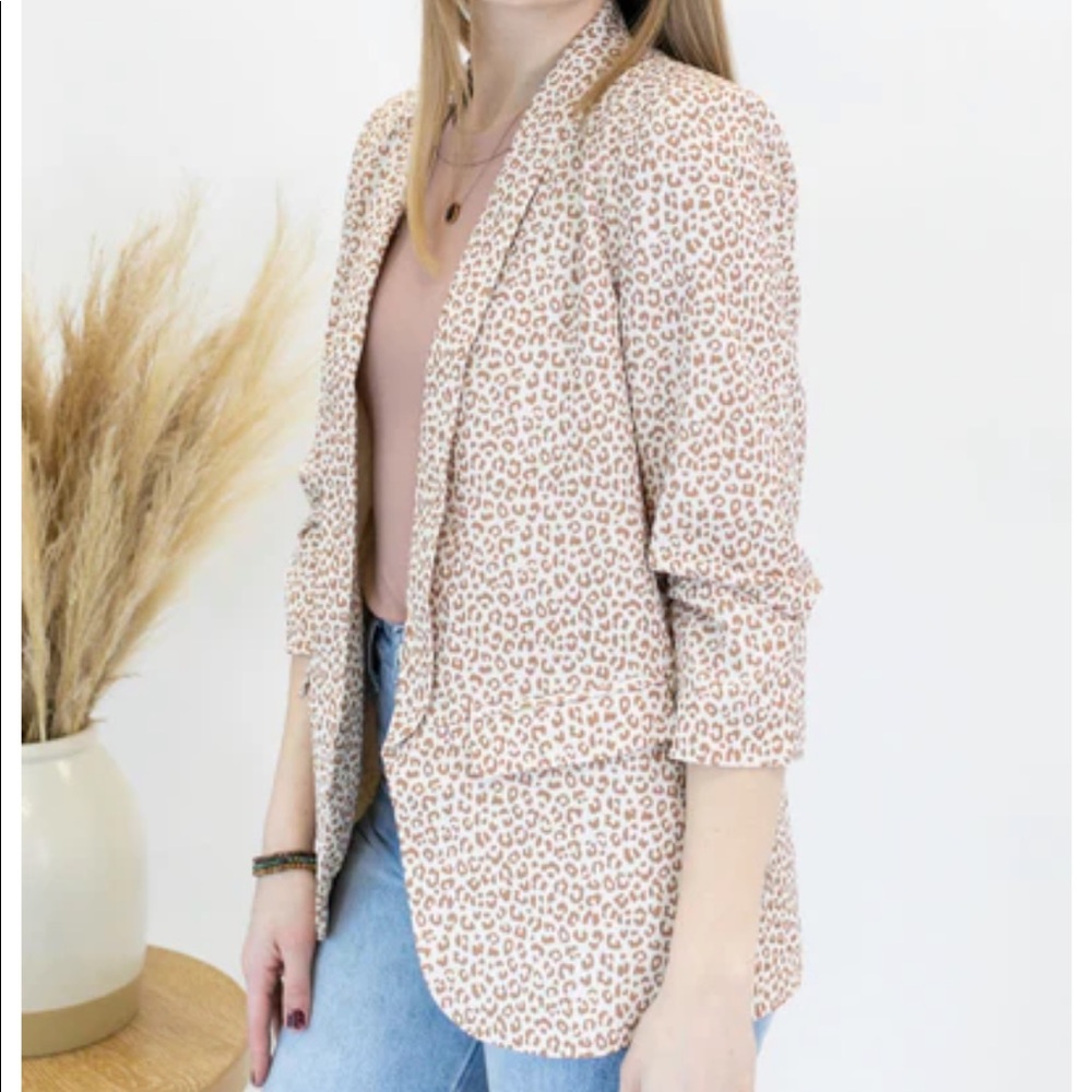 ODDY Leopard Print Blazer Ruched Sleeves 2X BRAND NEW!
